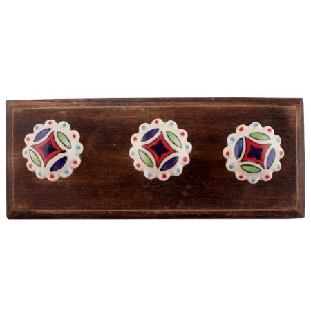 Multicolor Ceramic Floral Wooden Hooks